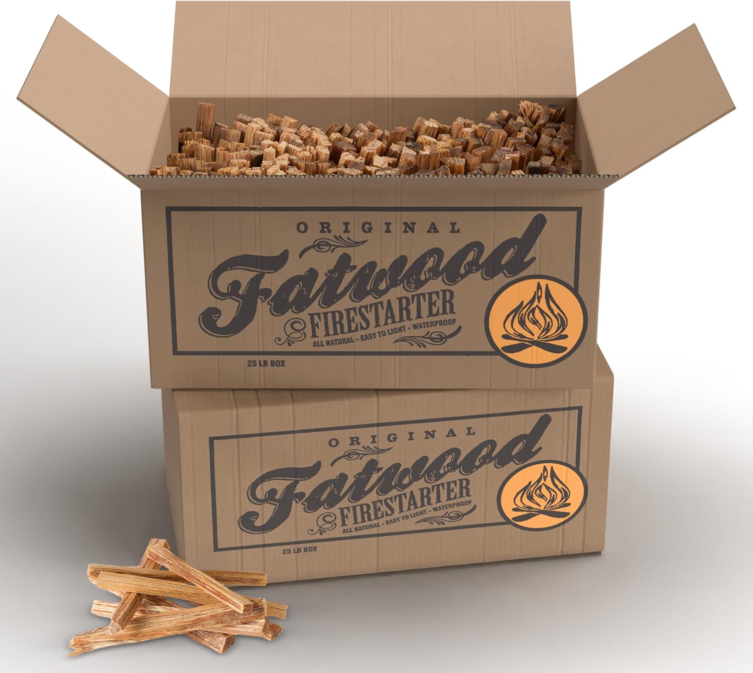 Fatwood Fire Starter Sticks 25-lb Box 2-Pack - Indoor or Outdoor 100% All Natural Pine Fire Starters for Campfires, Fireplace, Firepit, Wood Stove, or BBQ Grill - Kindling Wood Firewood by Pure Garden