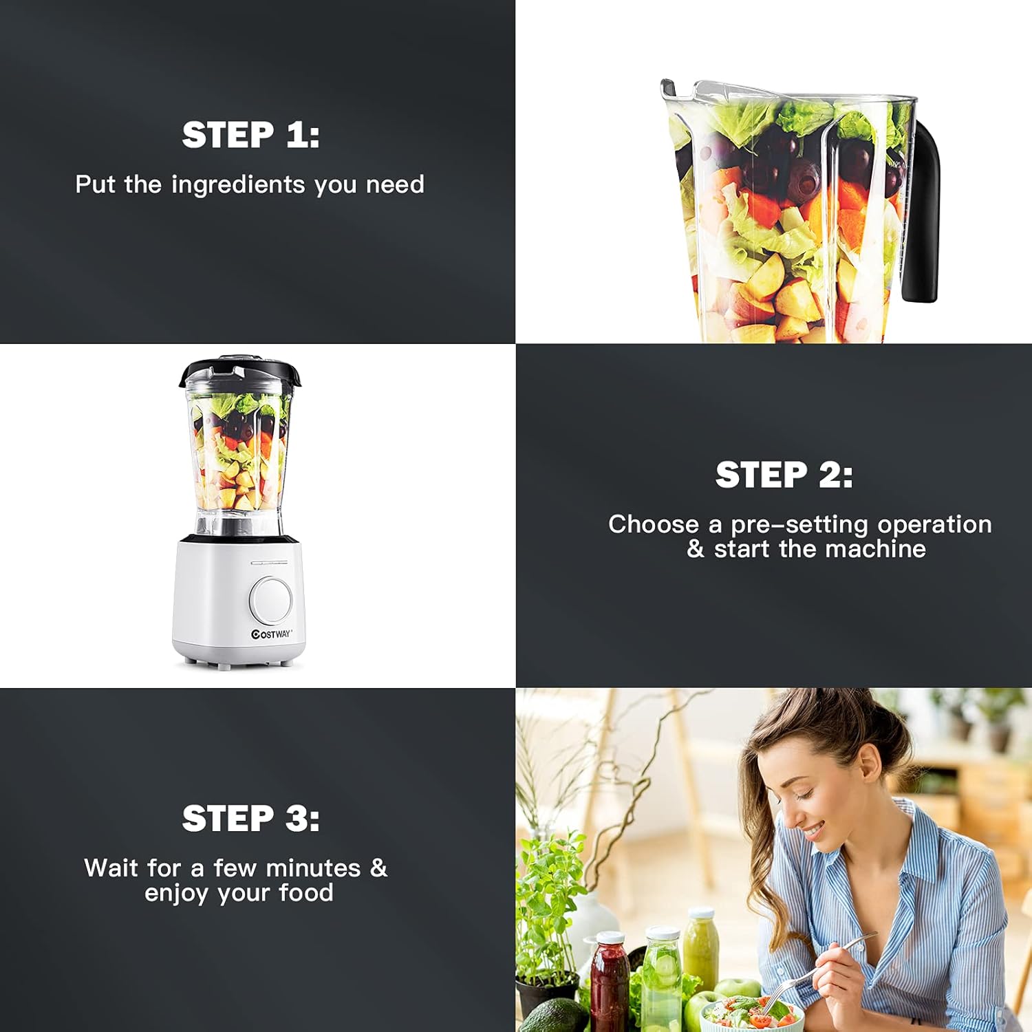 COSTWAY Professional Countertop Blender, 6 Pre-Setting Programs & 10 Speed Control, Smoothies Crushing Maker with 64oz Tritan BPA-Free Pitcher & Built-in Timer, Tamper, 1500W