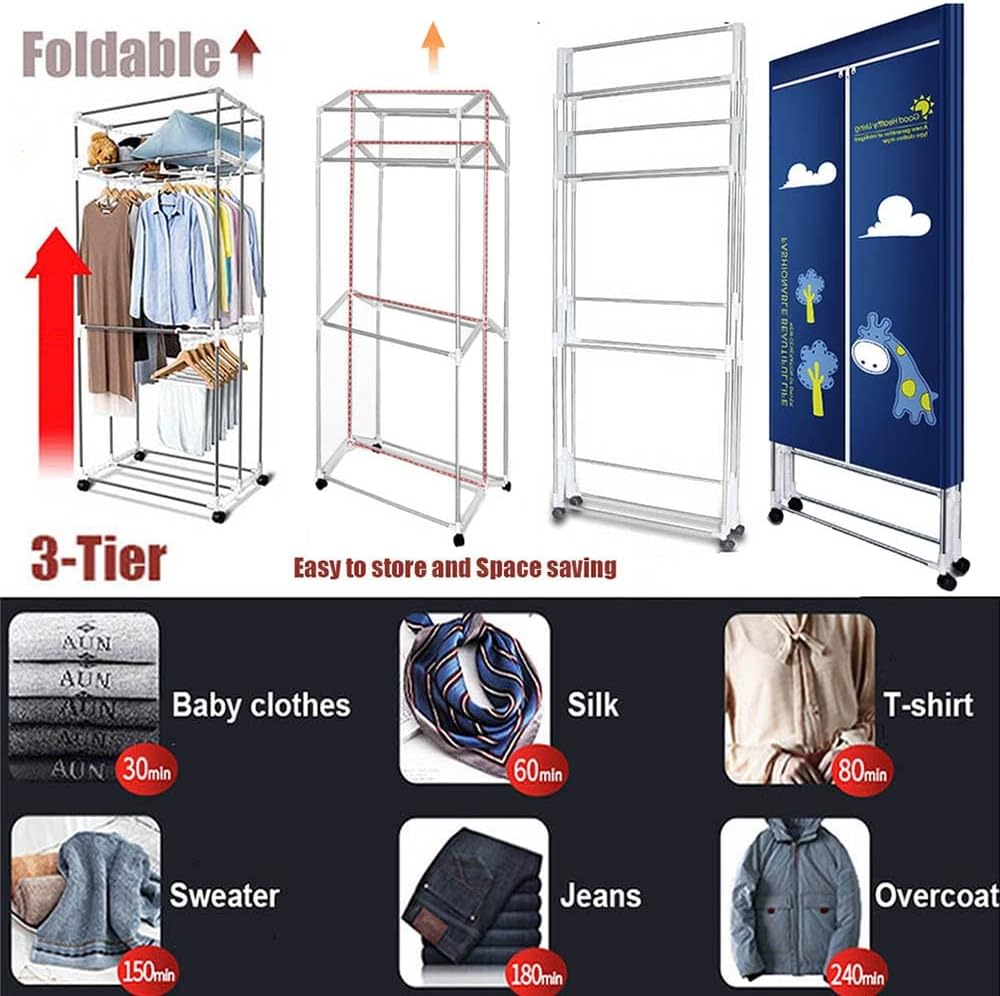 Electric Clothes Airer 1500W 2/3-Tier Portable Clothes Dryer Rack,Folding Electric Heated Laundry Drying Airer,Energy Saving with Remote Control for Apartment Home The New