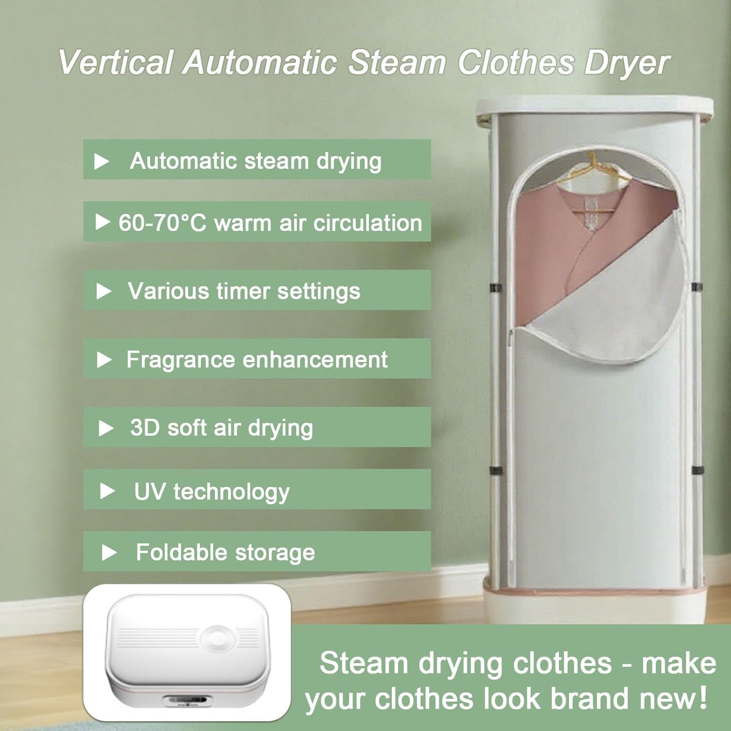 Folding Clothes Dryer, Portable Drying Machine with Timer, 59 Inch Laundry Drying Wardrobe with Large Capacity, for Travel/Camping/Business/Household Use, with Touch Control Panel