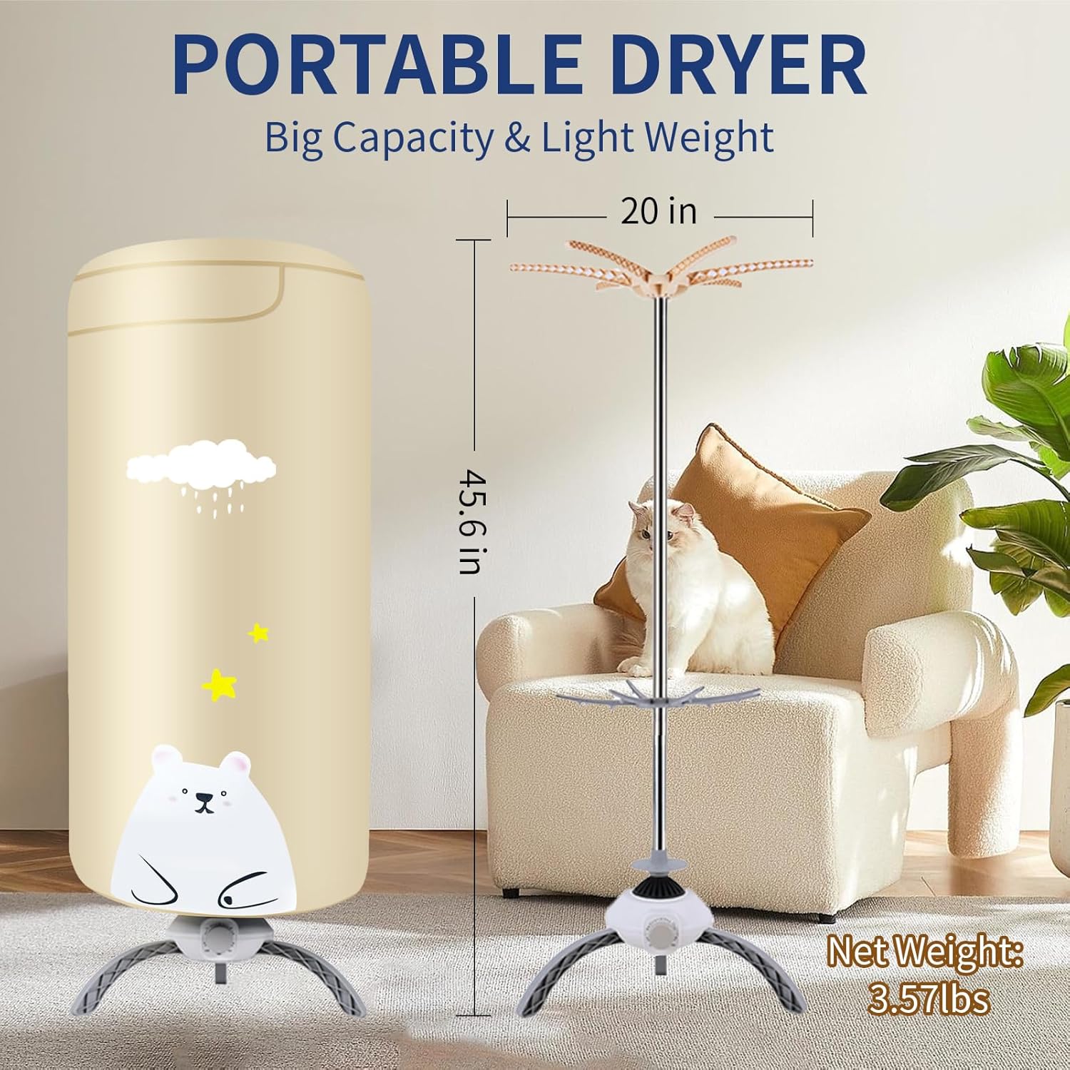 Portable Dryers for Laundry,900W Quickly Dry Portable Clothes Dryer for Clothes & Shoes, Large Capacity Portable Laundry Dryer for Apartments & Travel