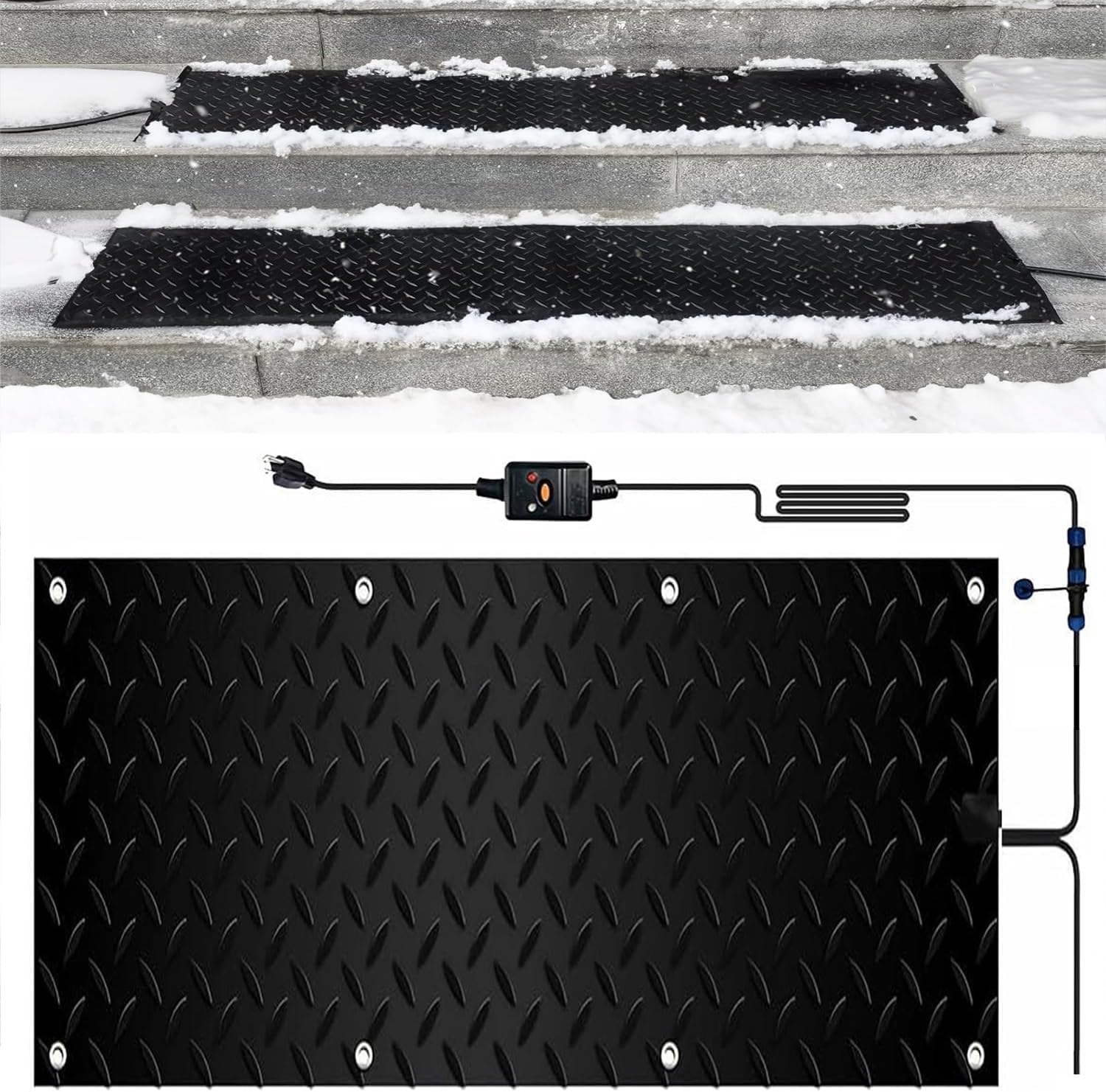 Heated Snow Melting Mat for Stairs, 1/2/3/4/5 pcs Snow Melting Non-Slip Walkway Heated Outdoor Mat, Non Slip Rubber Heated Mat for Winter Outdoor Stairs, Steps, Doorwa(1 Pcs,30x90cm/12x36in)