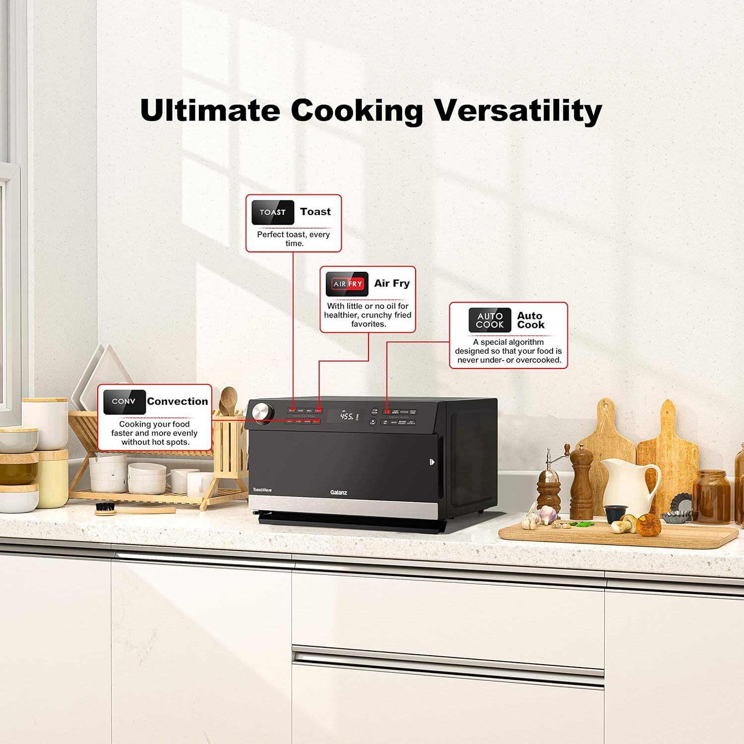 Galanz GTWHG09S1A09 4-in-1 ToastWave with TotalFry 360, Convection, Microwave, Air Fry, Toast Oven, 900W/0.9 Cu.Ft, Stainless Steel