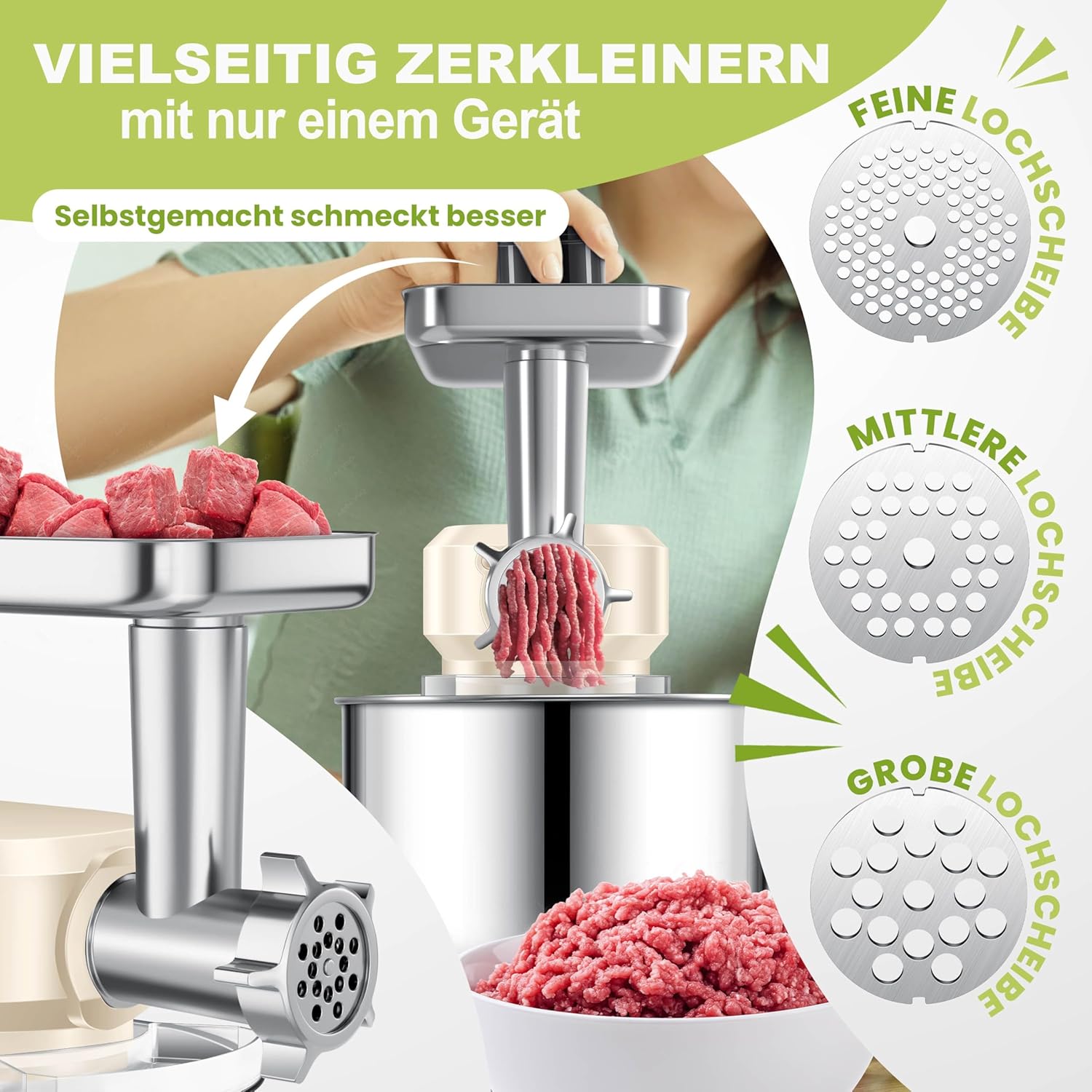 KESSER® K-KM 3000 Universal 3-in-1 Food Processor with Meat Grinder, Kneader | Multi-Function Blender | 1.5L Juice Extractor, Sausage Kit, Pasta and Biscuit Moulds, Cream
