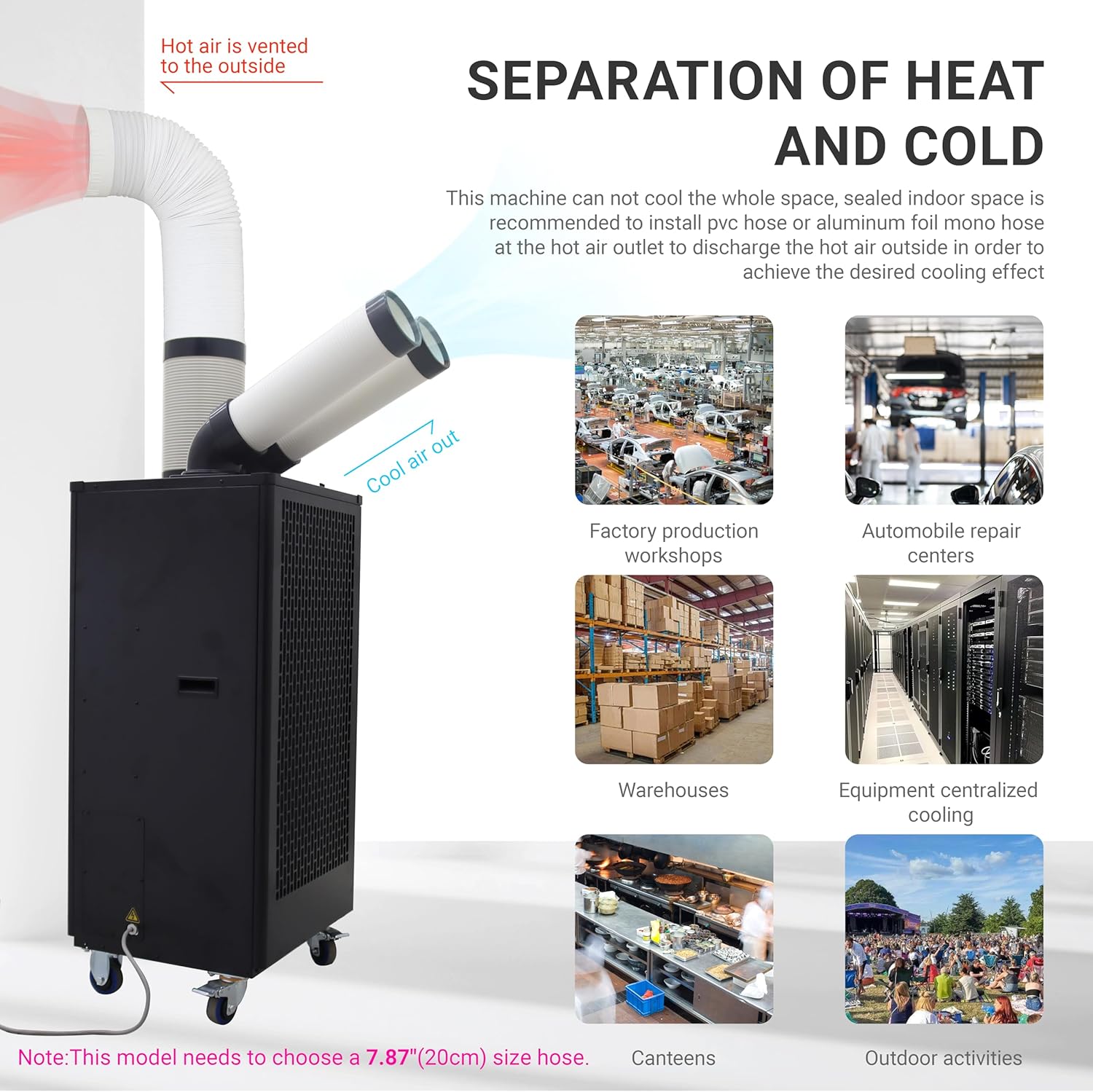 15400BTU/H Industrial Spot Cooler Air Conditioner Industrial Air Conditioner with 2.1Gal Water Tank Portable Mobile Spot Cooler Double Ducts 2.1KW 220V Black