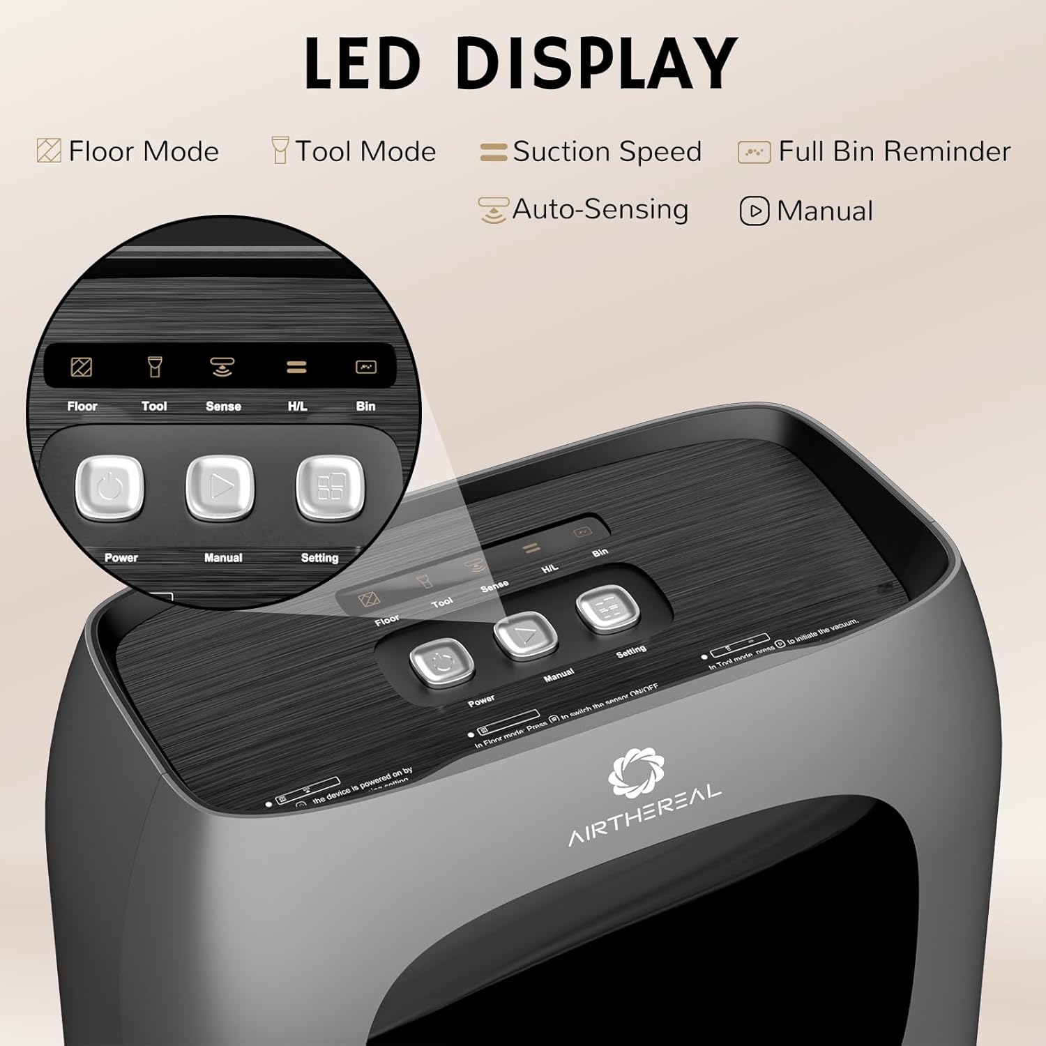 AIRTHEREAL Bundle | T1 Touchless Vacuum Automatic Dustpan with 4-Set Replacement Filters - Powerful Corded Canister Vacuum for Sweeping Salon, Pet Hair, Food, Dirt, Kitchen