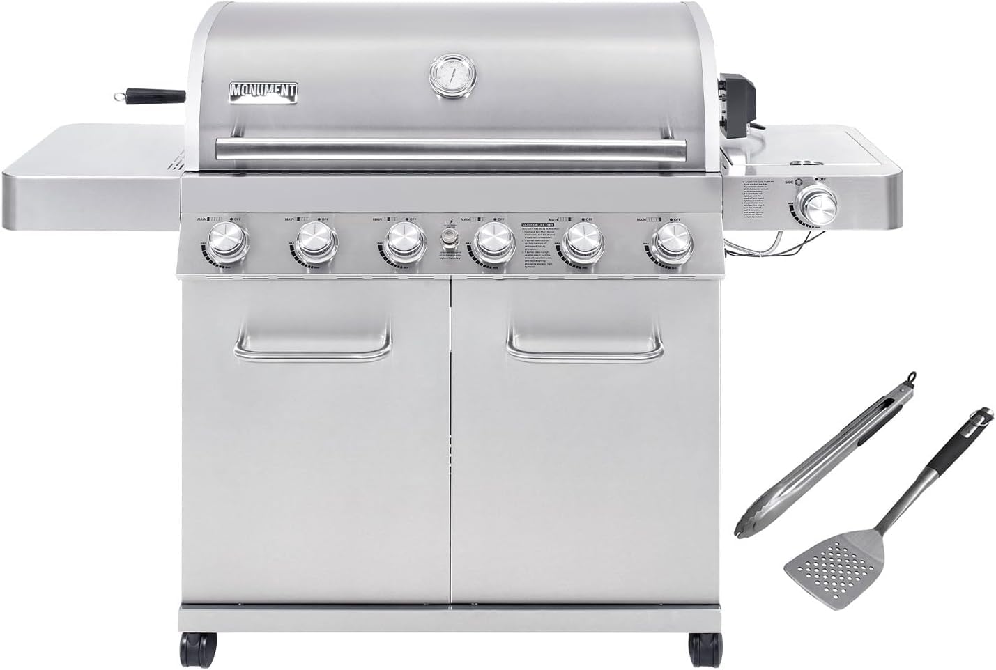 Monument Grills 77352 6-Burner Stainless Steel Cabinet Style Propane Gas Grill with Barbecue Tool Set(2 Items)