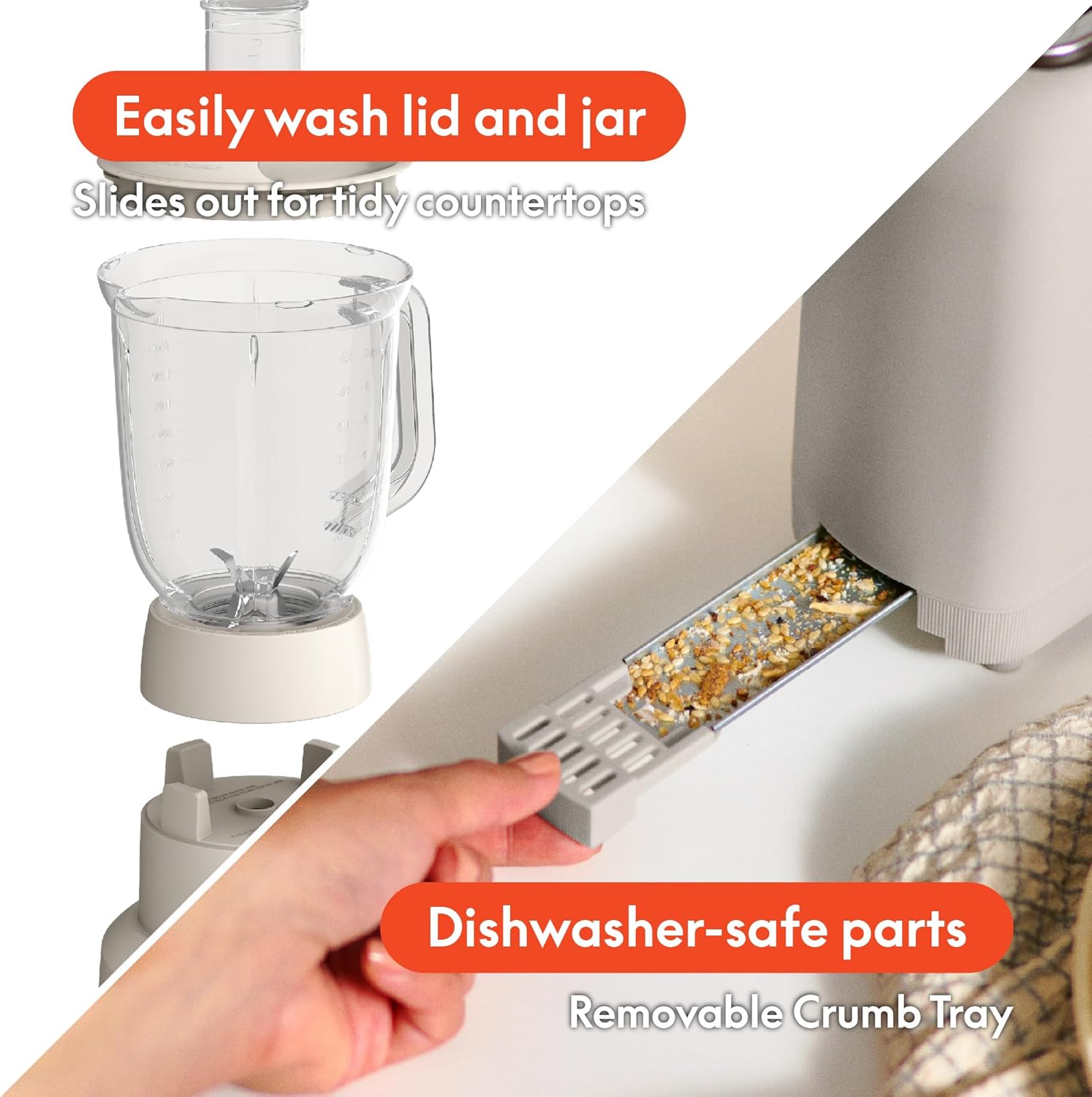 BELLA 10 speed Flip & Store Countertop Blender + 2 Slice Slim toaster, Fits-anywhere™ Kitchenware, Smart Toaster w 6 Shades Control & Smoothie Blender w 48oz Capacity Pitcher, Oatmilk