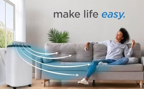 BLACK Smart Portable Air Conditioner, 12,000 BTU for Rooms up to 550 Sq. Ft., Smart Portable AC with Follow Me Remote and Window Kit, White