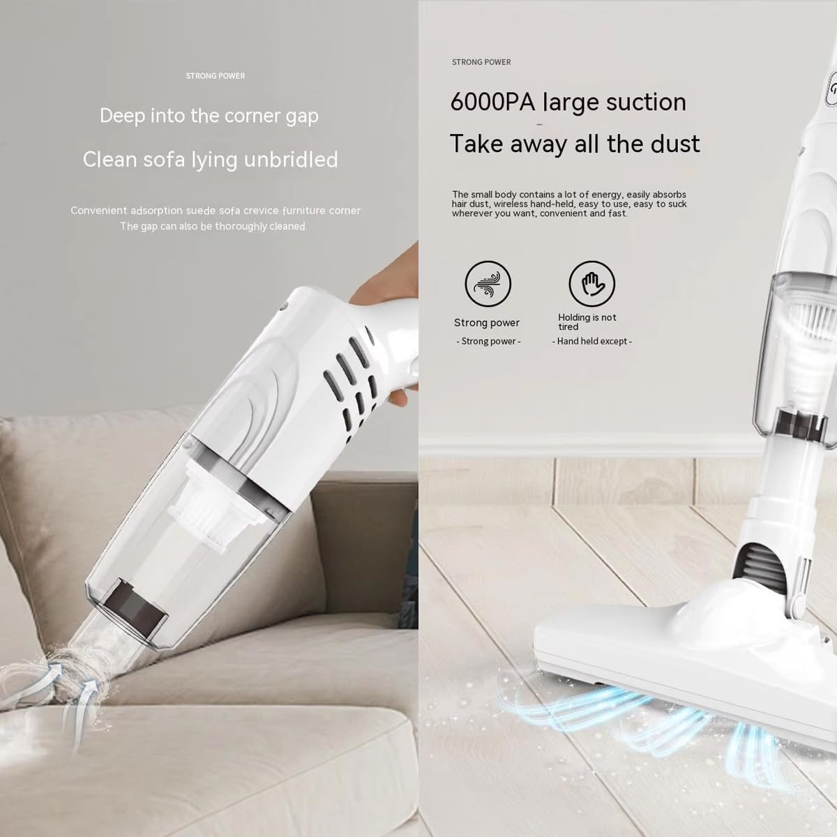 Powerful Cordless 2-in-1 Vacuum Cleaner, 15,000 Pa Smart 2-in-1 Vacuuming & Mopping, Lightweight Rechargeable Stick Cleaner, Handheld Vacuum Cordless for Car, Office & Home Cleaning