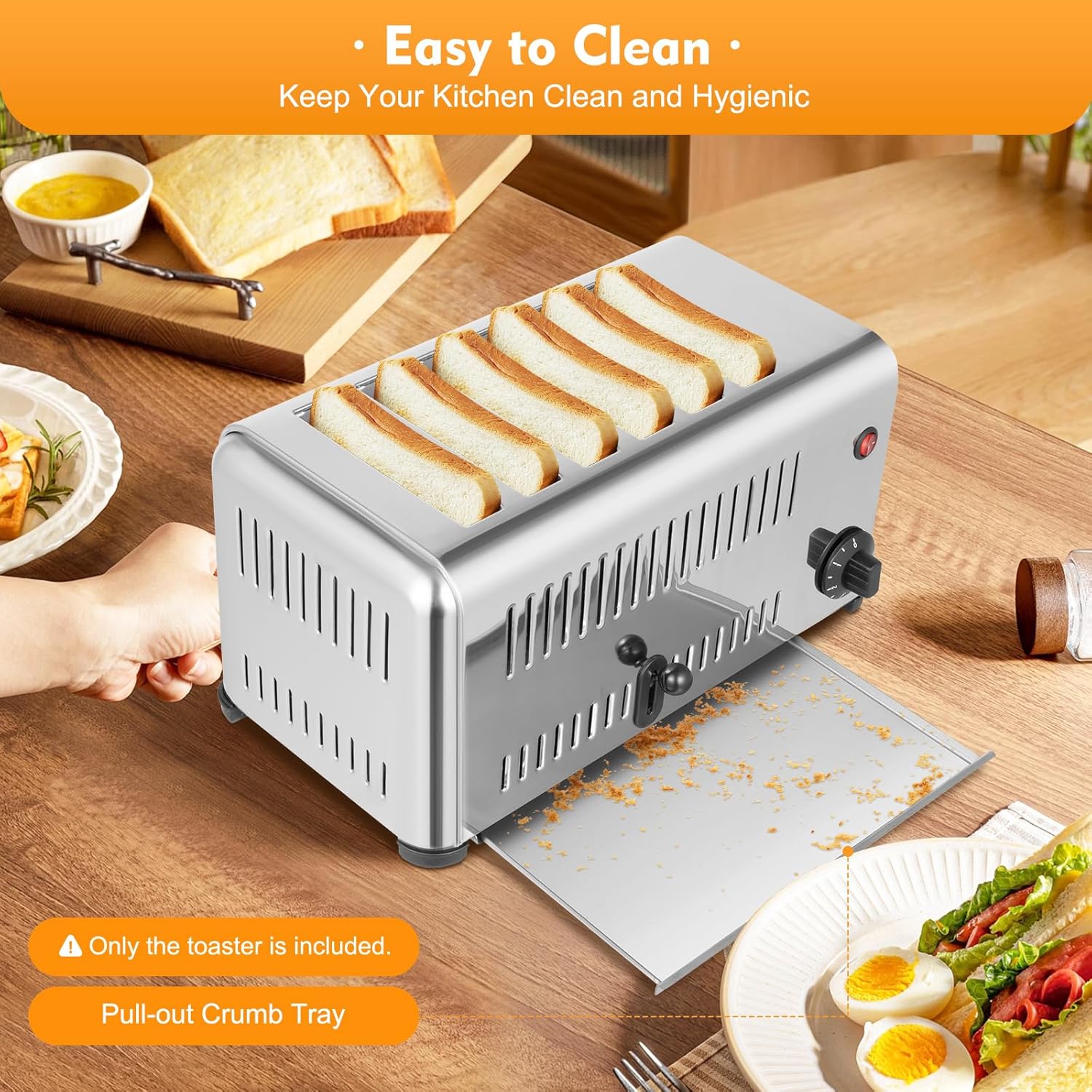 110V Electric 6 Slice Toaster Silver Stainless Steel Conveyor Smart Toaster Machine Cool Touch Toasters Commercial Bread Toaster Baking Machine for Home Bakery Restaurant Kitchen Small Appliances