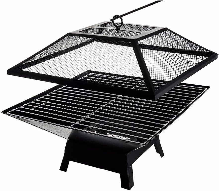 Square Small Fire Pit BBQ Party Portable Fire Pit, Campfire pit for backyards, camping, and parties, Wood Burning