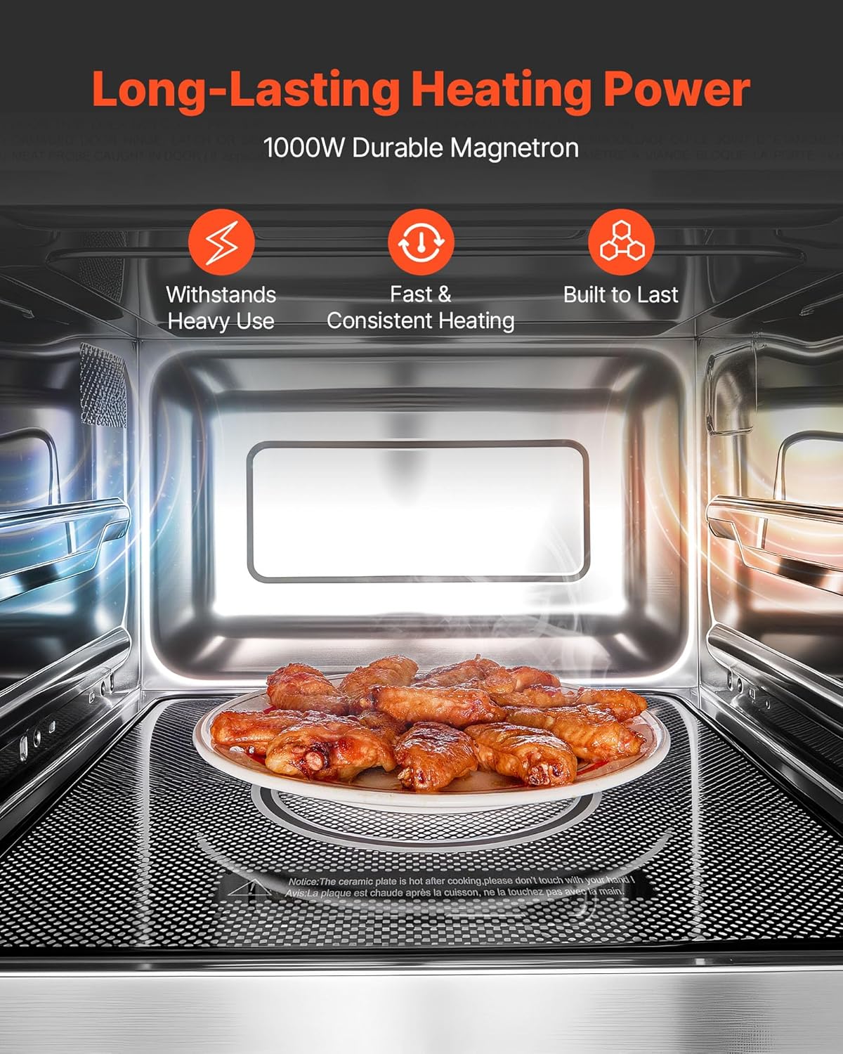 VEVOR Commercial Microwave Oven, 0.9 Cu Ft, 1000W Digital Stainless Steel Countertop Microwave Oven with Touchscreen, 10 Cooking Presets, 5 Power Levels, Multi-Lock Door & Easy Clean for Restaurants