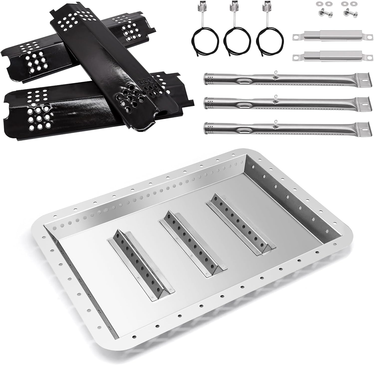 Adviace Replacement Parts for Charbroil Gas2Coal 463340516 463370519, G421-0200-W1 Charcoal Tray, Burner and Igniter, Heat Shield Tent, Flame Carryover Kit for Char Broil Gas 2 Coal Grill