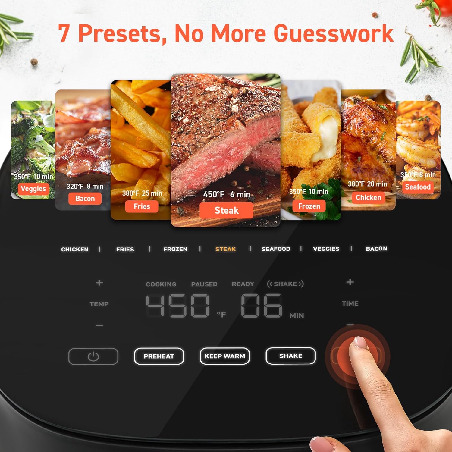COSORI Air Fryer Pro 9-in-1, Compact 5QT, Ceramic Coating, 450℉: Half Time & Chef-Grade Cook, One-Wipe Clean Glass Panel, 130+ In-App Recipes, Nonstick & Dishwasher-Safe Basket, Gray
