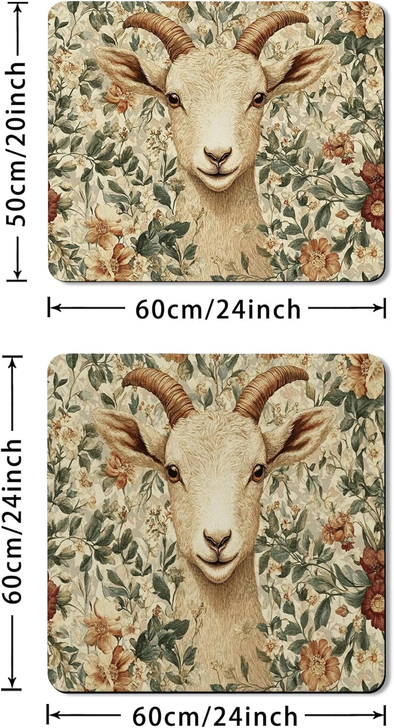 Floral Washer Dryer Top Protector Mat, Vintage Botanical Laundry Machine Dust Covers, Elegant Rubber Anti-slip Waterproof Washer And Dryer Mats for Home 20x24 Inch