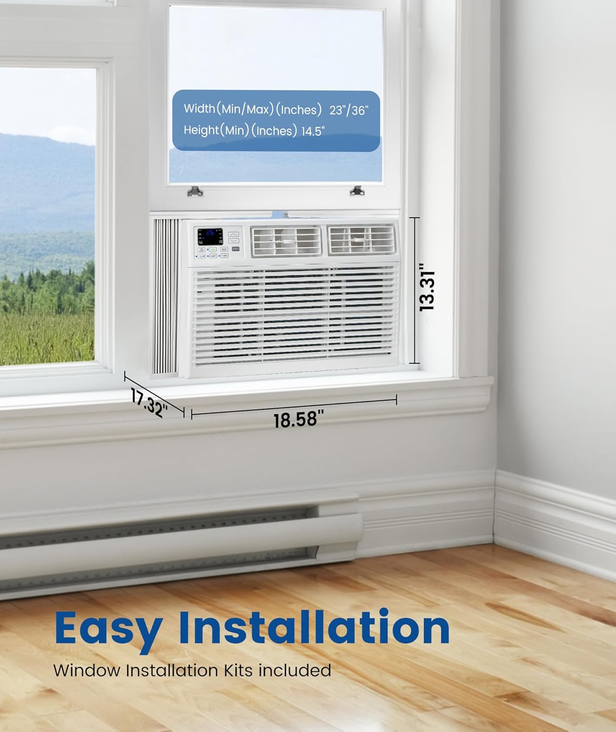 COWSAR 10000BTUs Window Air Conditioner, Window AC Unit Cooling up to 450sq.ft, 4 Modes and 3 Fan Speeds, 24H Timer, Remote Control, Quiet Operation, Reusable Filter