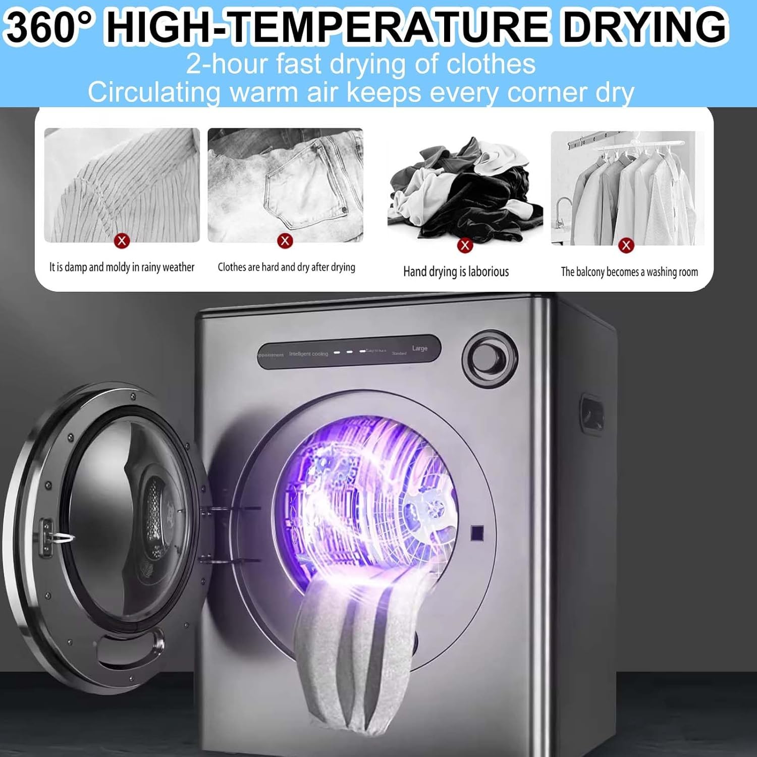4Kg Tumble Dryer,With Filtering Function,60℃ Thermostatic Heating,Stainless Steel Inner Barrel,For Apartment/Rv/Laundry Room White