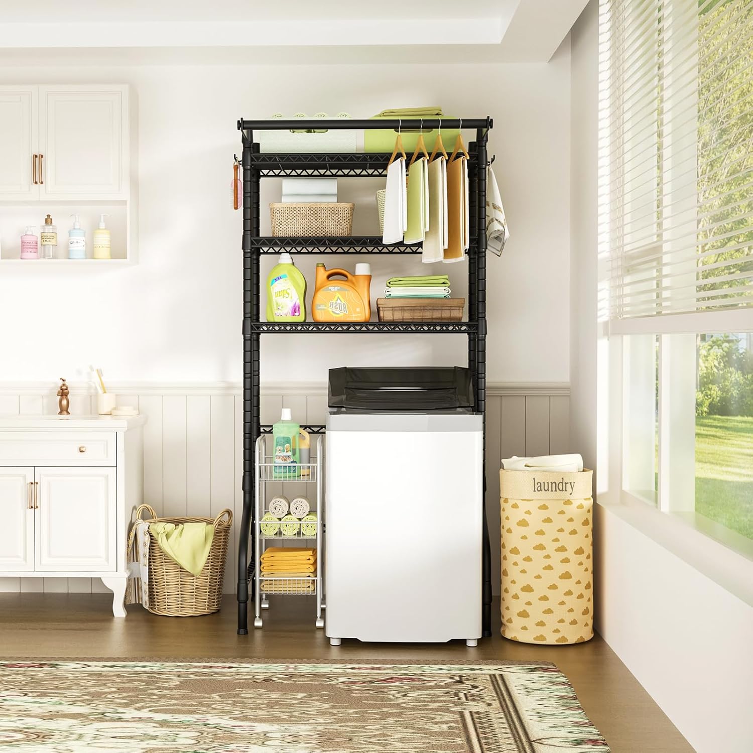 Ulif U11 Over Washer and Dryer Shelves, 3 Tiers Laundry Room Storage and Organizer Standing Shelf, Metal Freestanding Clothes Drying Rack, 33.9