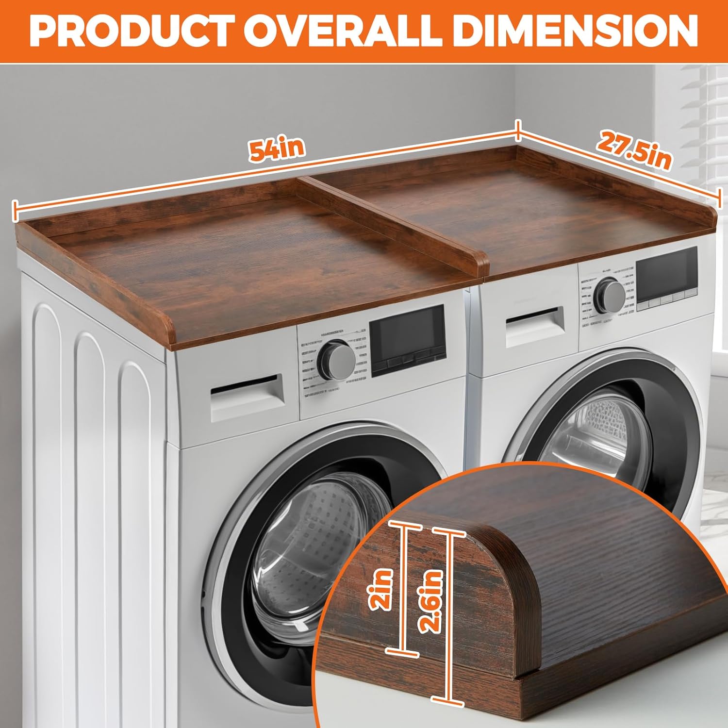 Washer Dryer Countertop, Wooden Laundry Countertop Set of 2 Dryer Storage Shelf for Laundry Room Organization (27.5