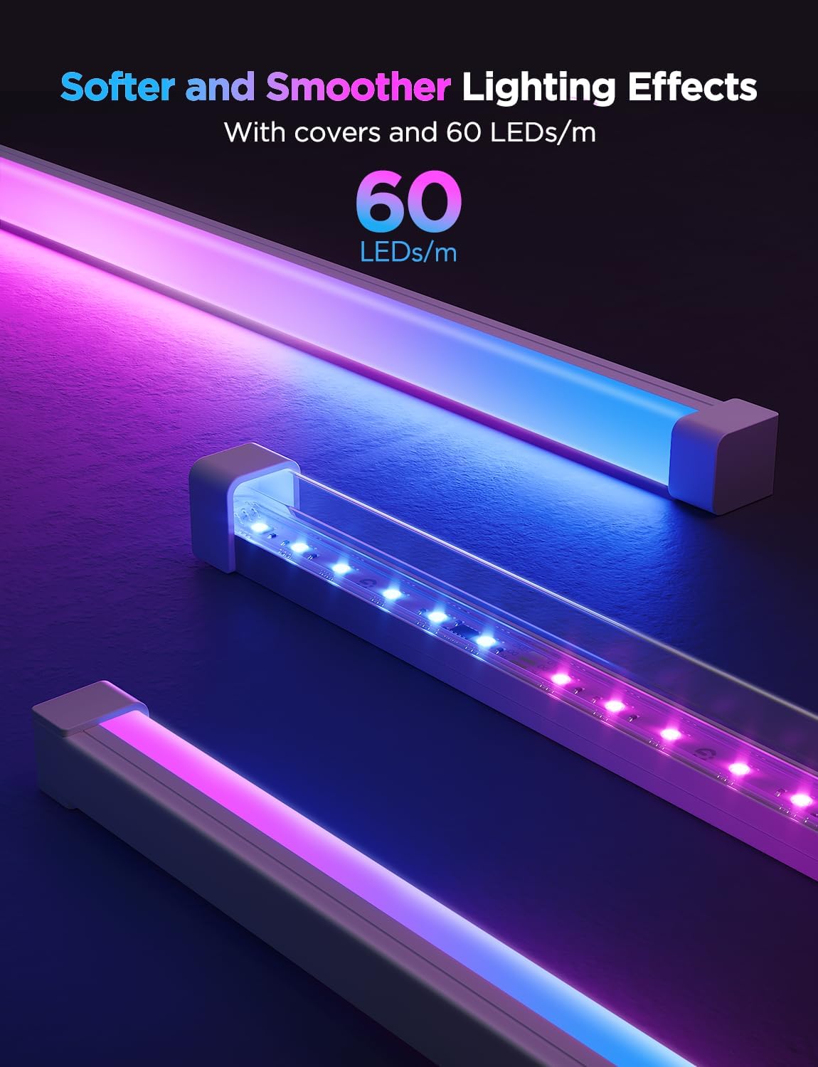Govee RGBIC LED Strip Lights 32.8ft with Covers, Smart Lights Work with Alexa and Google Assistant, LED Diffuser Channel with LED Lights for Bedroom, Skirting Lines, Studio, Cabinet
