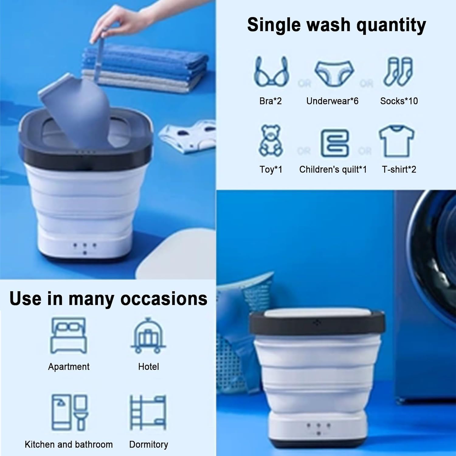 Portable Washing Machine and Dryer Combo,Foldable Touch Screen Mini Washing Machine,Small Washing Machine for Underwear,Baby Clothes or Small Items,Suitable for Apartments,Dormitories,Camping ( Color