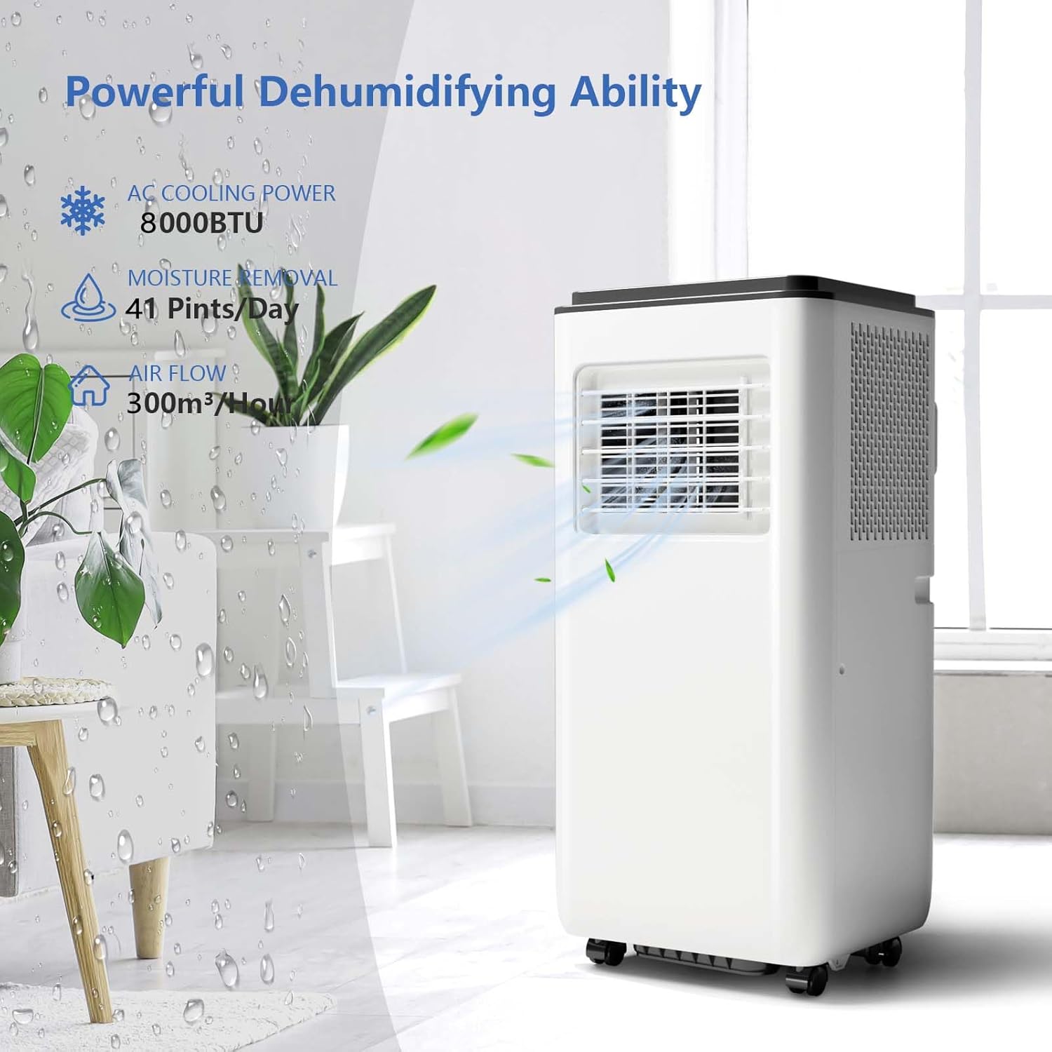8000Btu Portable Air Conditioner with Remote Control, Powerful Cooling Up to 350 sq ft,Quiet AC Unit with Cool, Dehumidifier & Fan Mode,24 Hour Timer, Window Installation Kit for Home, Office