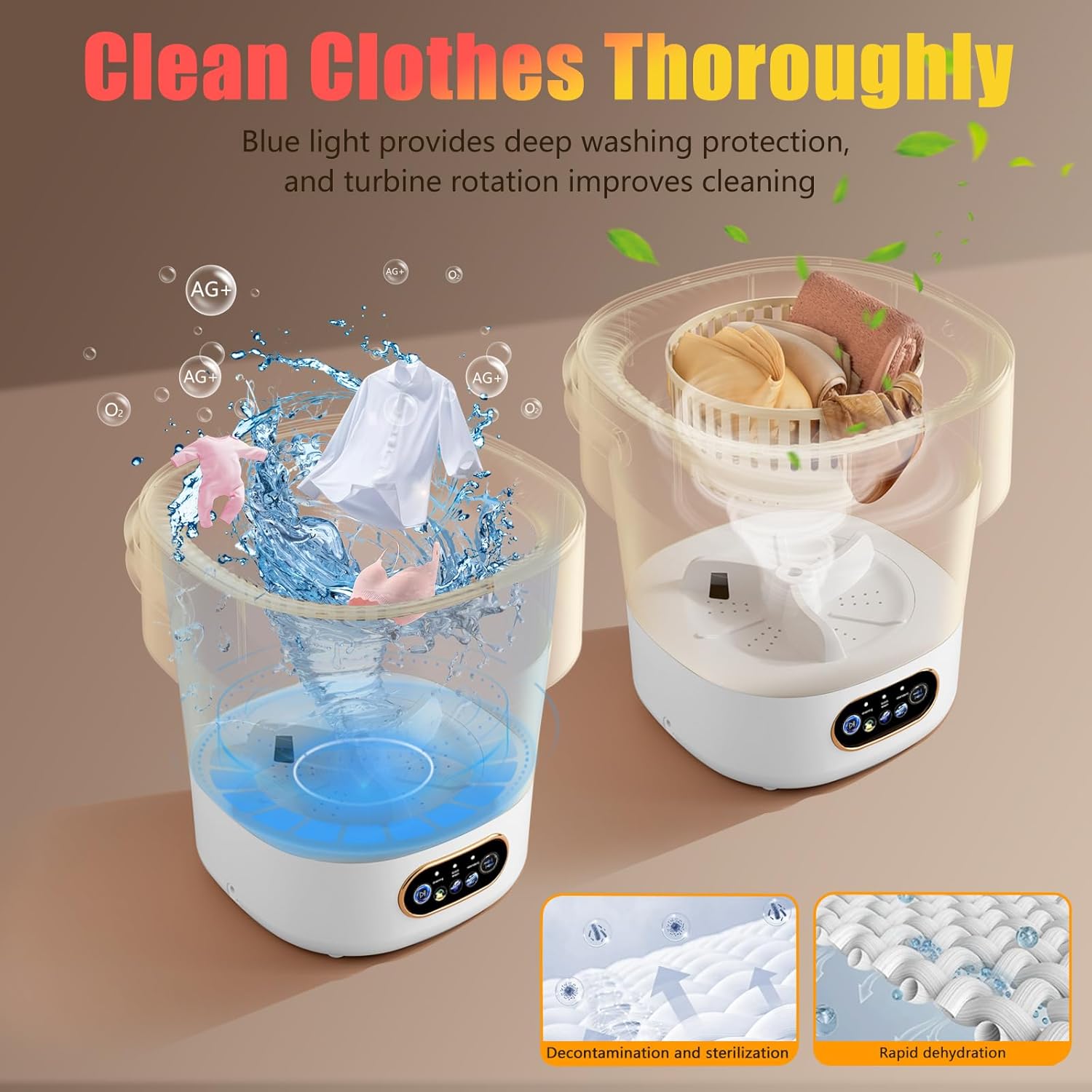 Portable Washing Machine,15L Collapsible Mini Washer with 3 Cleaning Modes Drain Basket Small Foldable Laundry Machine for Travel Camping Dorms RVs Apartments Baby Clothes Underwear Socks Delicates