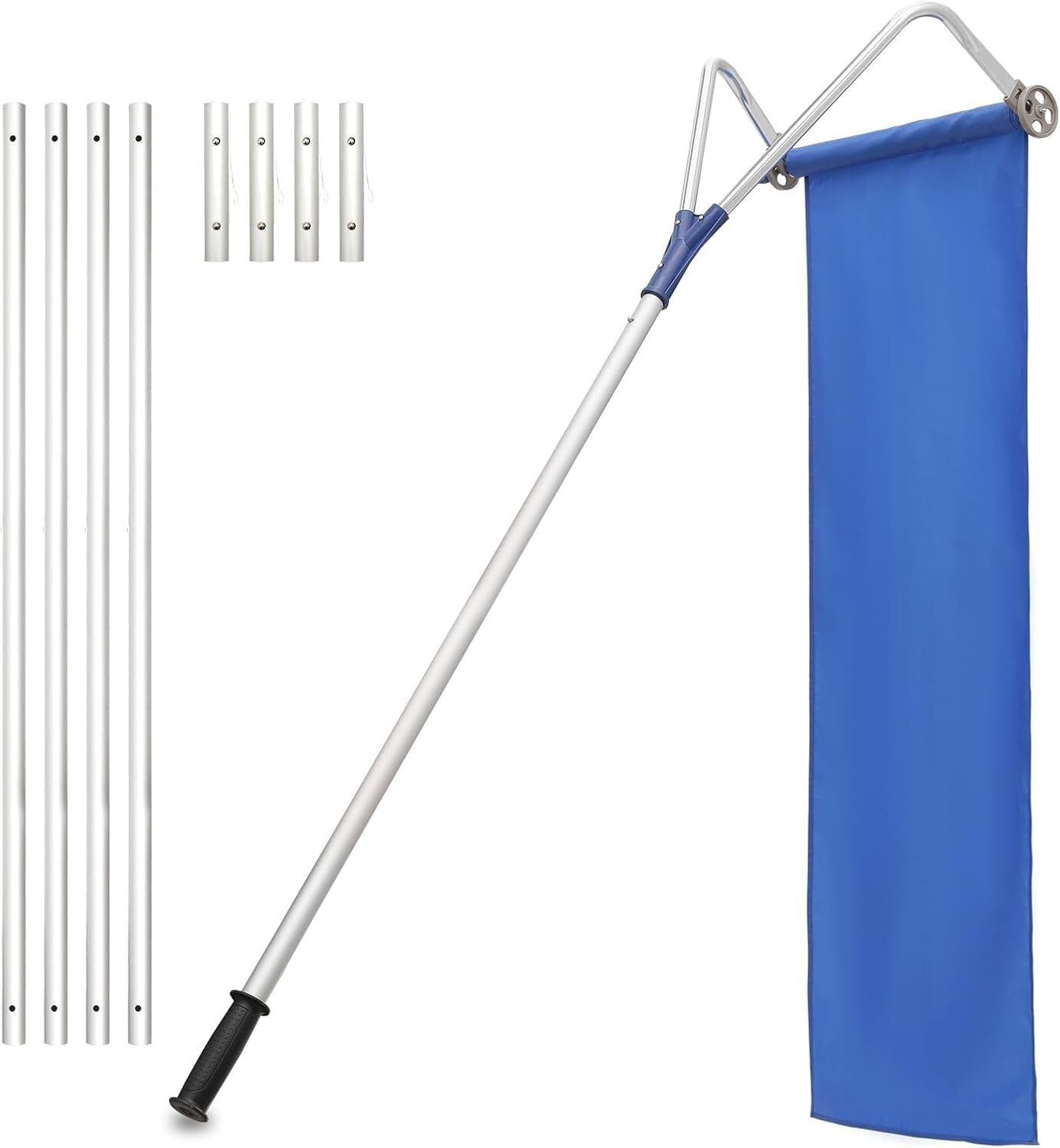 21.5-Foot Adjustable Aluminum Snow Shovel with Non-Slip Handle and Wheels for Clearing Snow from Rooftops
