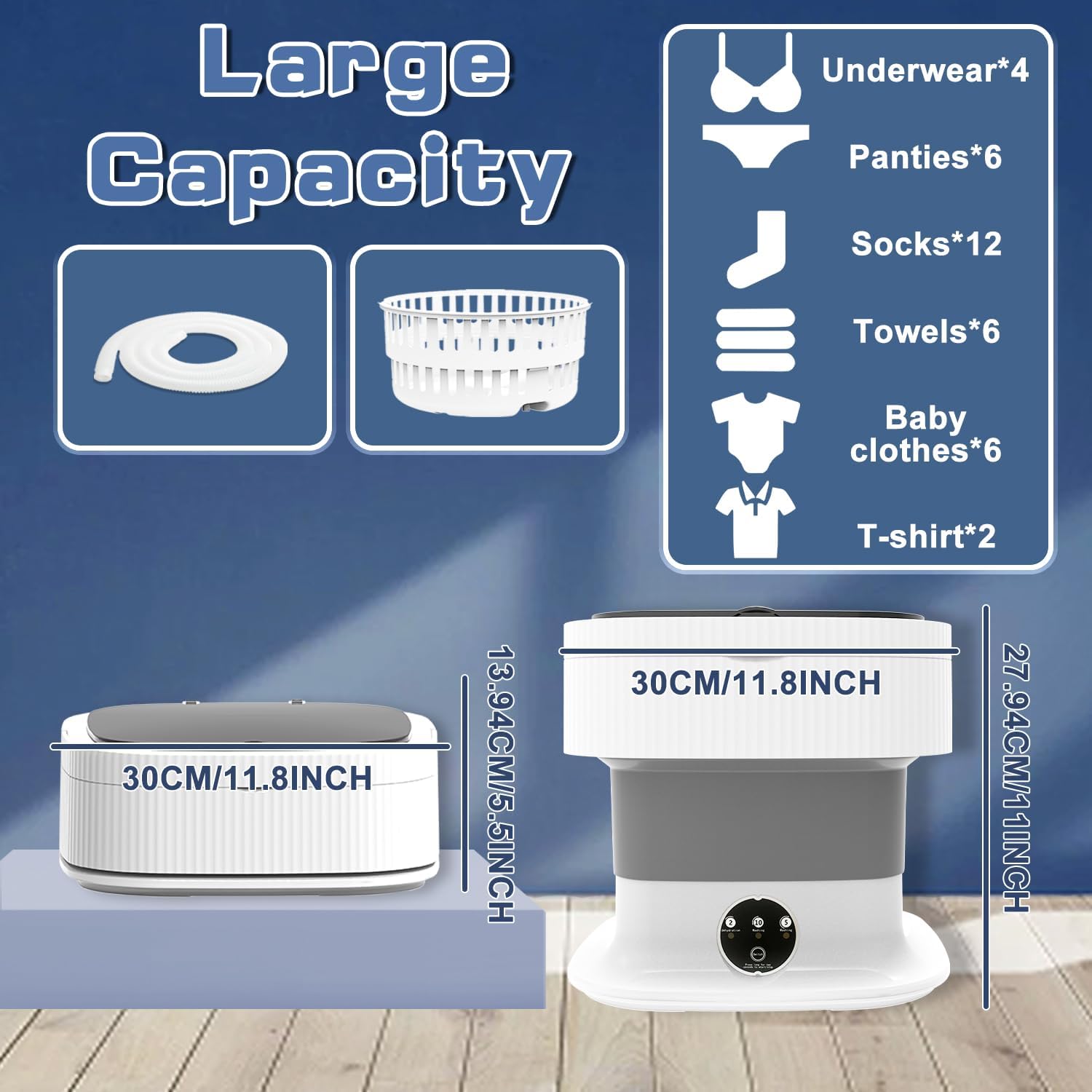 Portable Washing Machine, 60W Mini Washer and Dryer, 16L Folding Lavadora Portatil with Spin,Small Collapsible Clothes Laundry for Underwear, Baby Clothes, Socks (Grey)