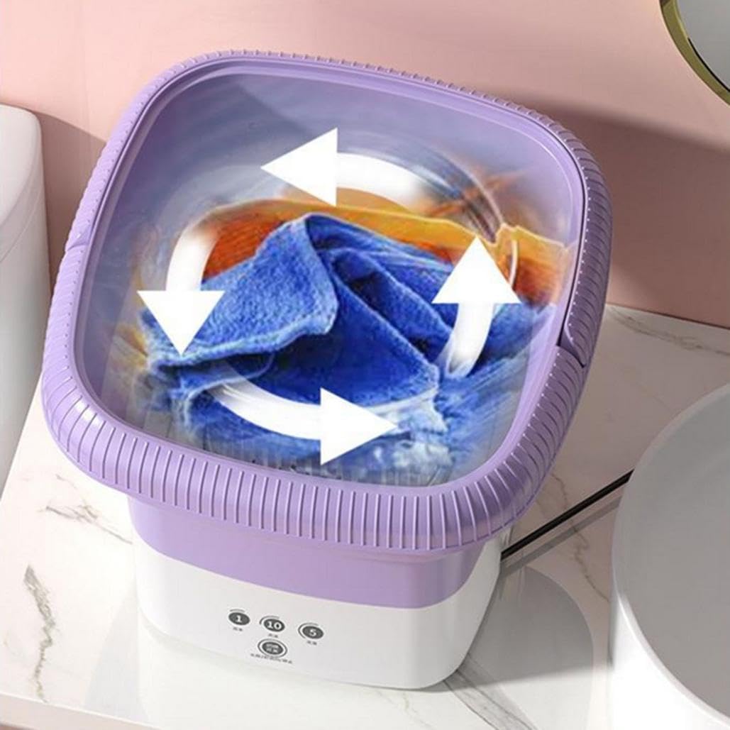 2025 New Portable Mini Washing Machine, Mini Portable Washer, Foldable Ultrasonic Turbine Washer with Spin Dryer, Compact, Quiet for Camping, RV, Travel, Vacation (Pink)