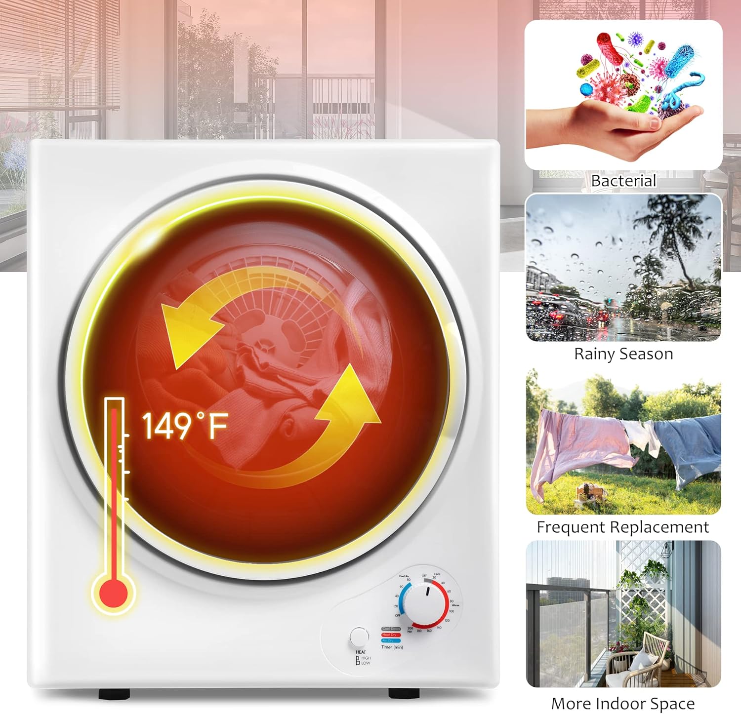 LZ LEISURE ZONE Portable Clothes Dryer, Electric Compact Dryer with Easy Knob Control, Front Load Freestanding Laundry Dryer Machine for Apartments/Dorm/RVs/Home, Wall Mount Kit Included, White