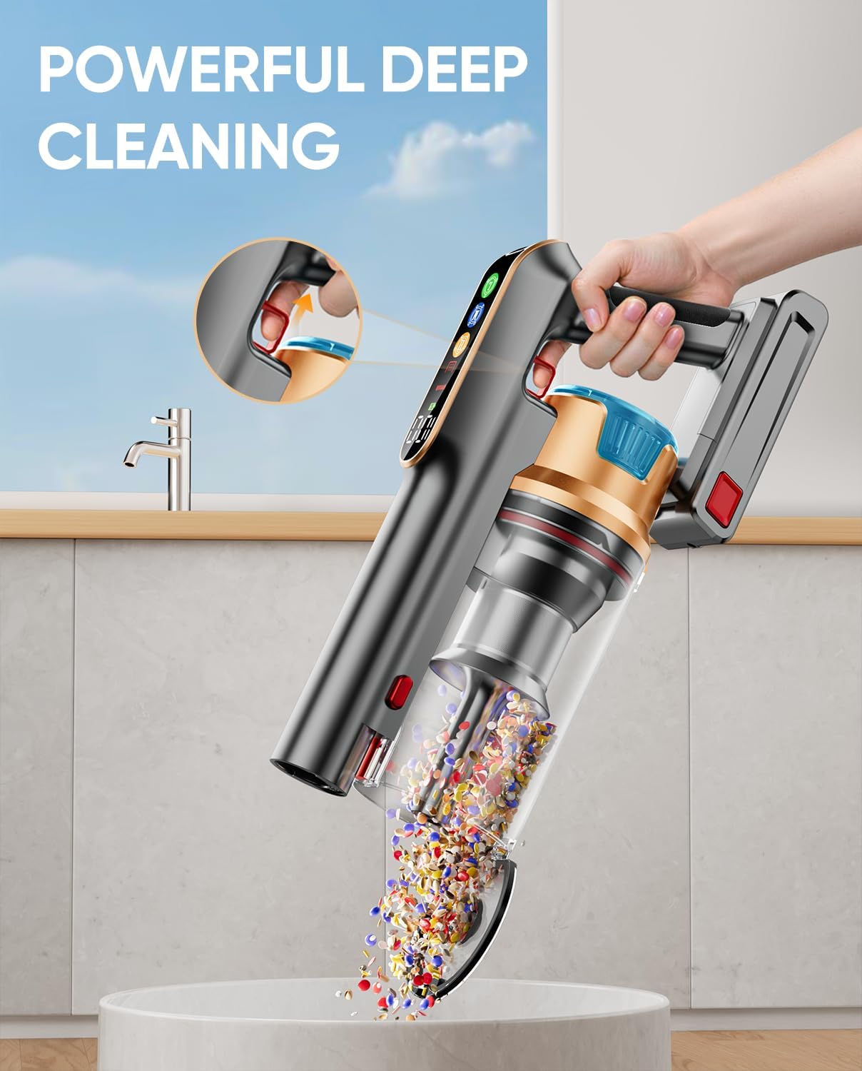 Cordless Vacuum Cleaner, 600W/50KPA/65Mins Vacuum Cleaners for Home, Super 1.8L Cup& Large LED Screen Stick Vacuum Anti-Tangle, Lightweight Cordless Vacuum with Charging Dock for Pet Hair/Carpet/Floor