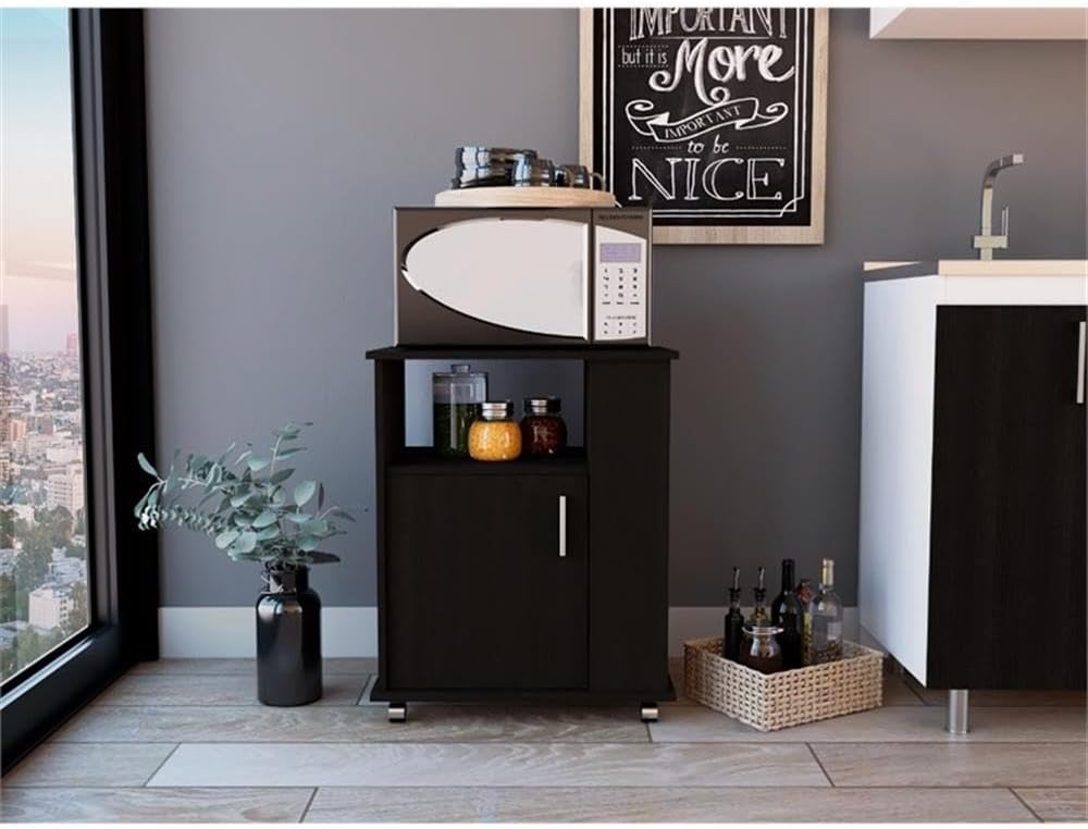 Tuhome Modern Engineered Wood Black Kit Lower Microwave Cabinet