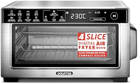 Gourmia Toaster Oven Digital Air Fryer - Convection Mode with 4 Slice Capacity, 3 Rack Positions, 12 Presets, Toast, Bagel, Bake, Roast, Broil, Dehydrate, Popcorn, Fits 9