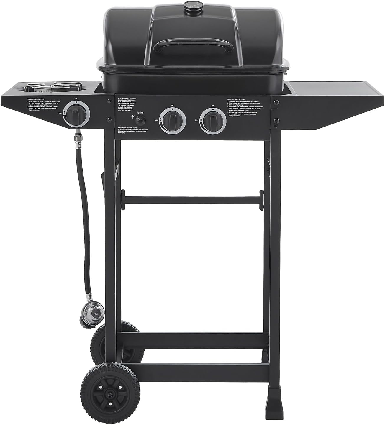 2 Burner BBQ Propane Gas Grill with Side Burner – 24000 BTU Stainless Steel Barbecue Grill with Enameled Grates & Side Tables for Outdoor Cooking, Backyard, Patio, Kitchen