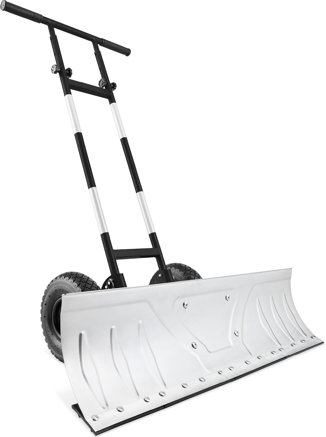 Durable Galvanized Steel Blade Double-Wheel Snow Shovel with Wheels and an Adjustable Handle for Clearing Snow(Silver,XL 48in w/Wheels)