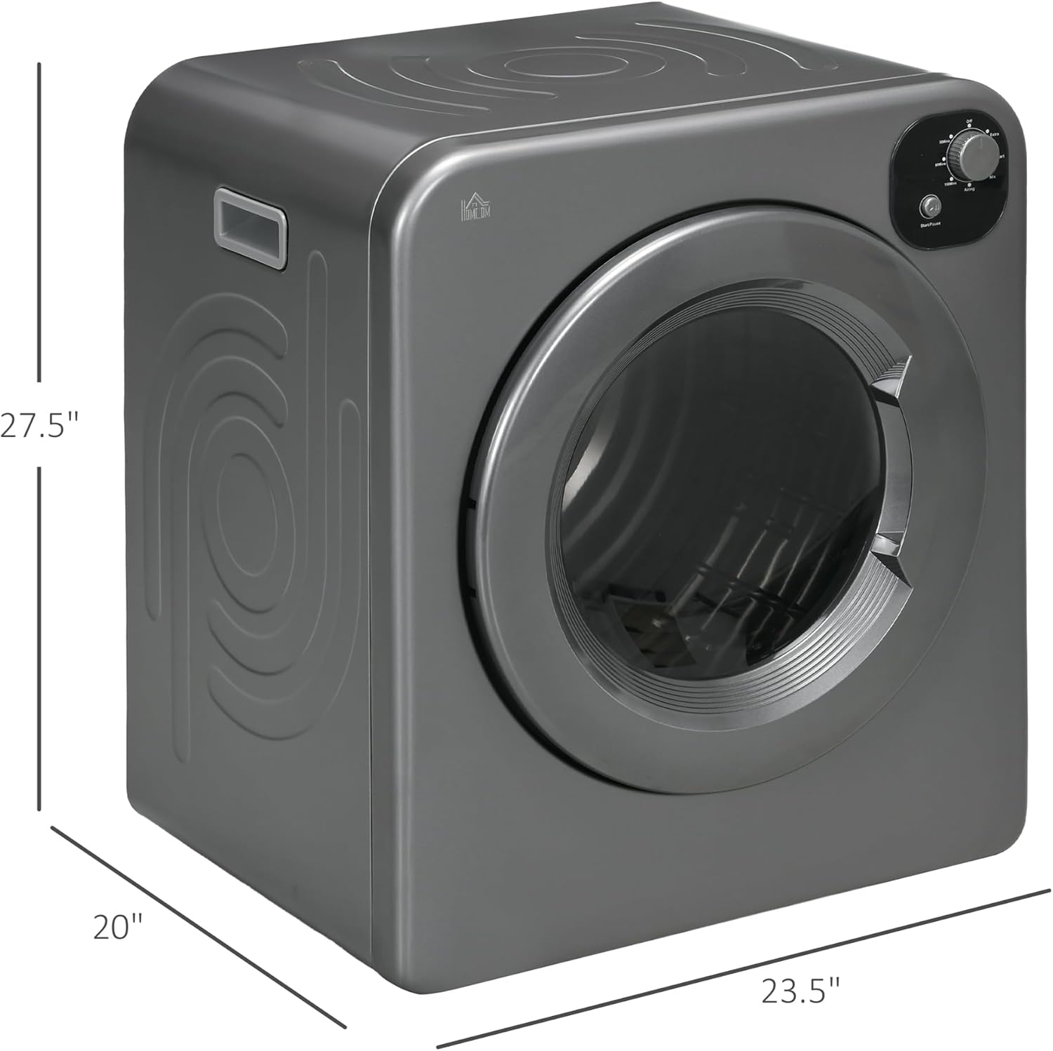 HOMCOM Portable Clothes Dryer, 120V 1300W Compact Laundry Dryer with Intelligent Drying, 3.2 cu.ft Stainless Steel Drum, Front Load Electric Dryer for Apartments, Dorms, RVs, Gray