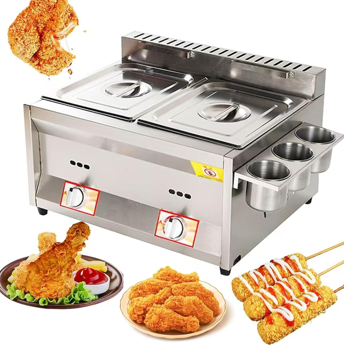 Commercial Gas Fryer-LPG Stainless Steel Dual Fryer with 10L+10LCapacity,Removable Baskets,Adjustable Firepower