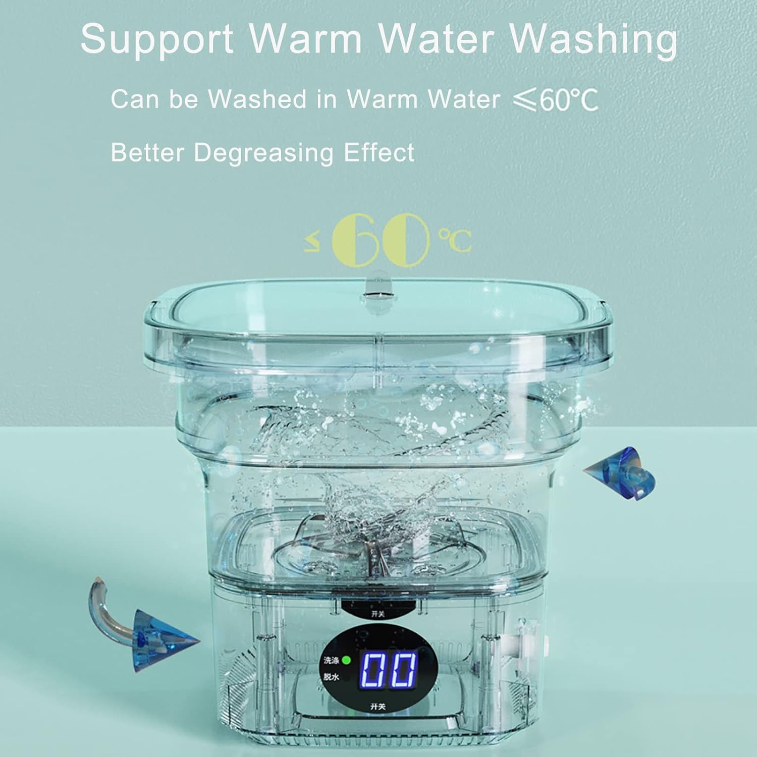 Portable Washer, Foldable, Laundry Machine, with Drainer Basket, for Apartment, Laundry, Camping, Rv, Travel, Underwear, Personal, Baby (Color : Light Green)