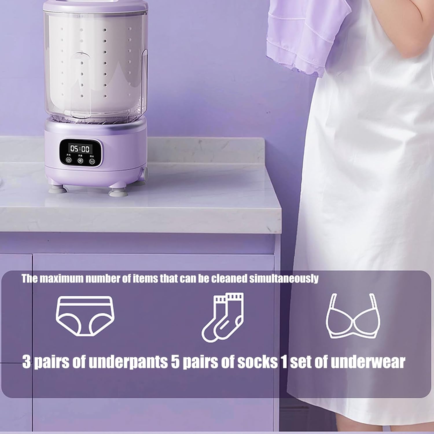 3-in-1 Portable Washing Machine,2L Cordless Underwear Washing Machine with Spin Basket,3 Modes-Washing,Rinsing,and Spinning,3000mAh Laundry Machine for Apartment, Dorm,RV,Use