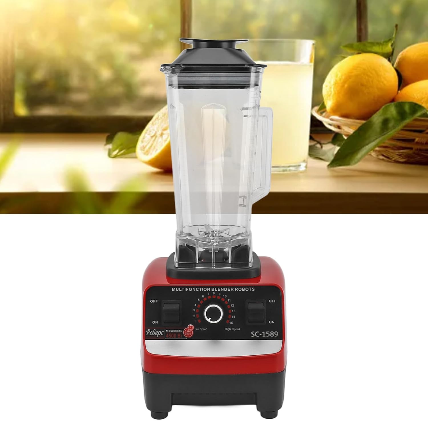 Countertop Blender, 2L Food Processor with 6 Stainless Steel Blades Powerful Professional Blender for Ice Crushing Frozen Fruits Soups Dry Grinding (US Plug 110V)