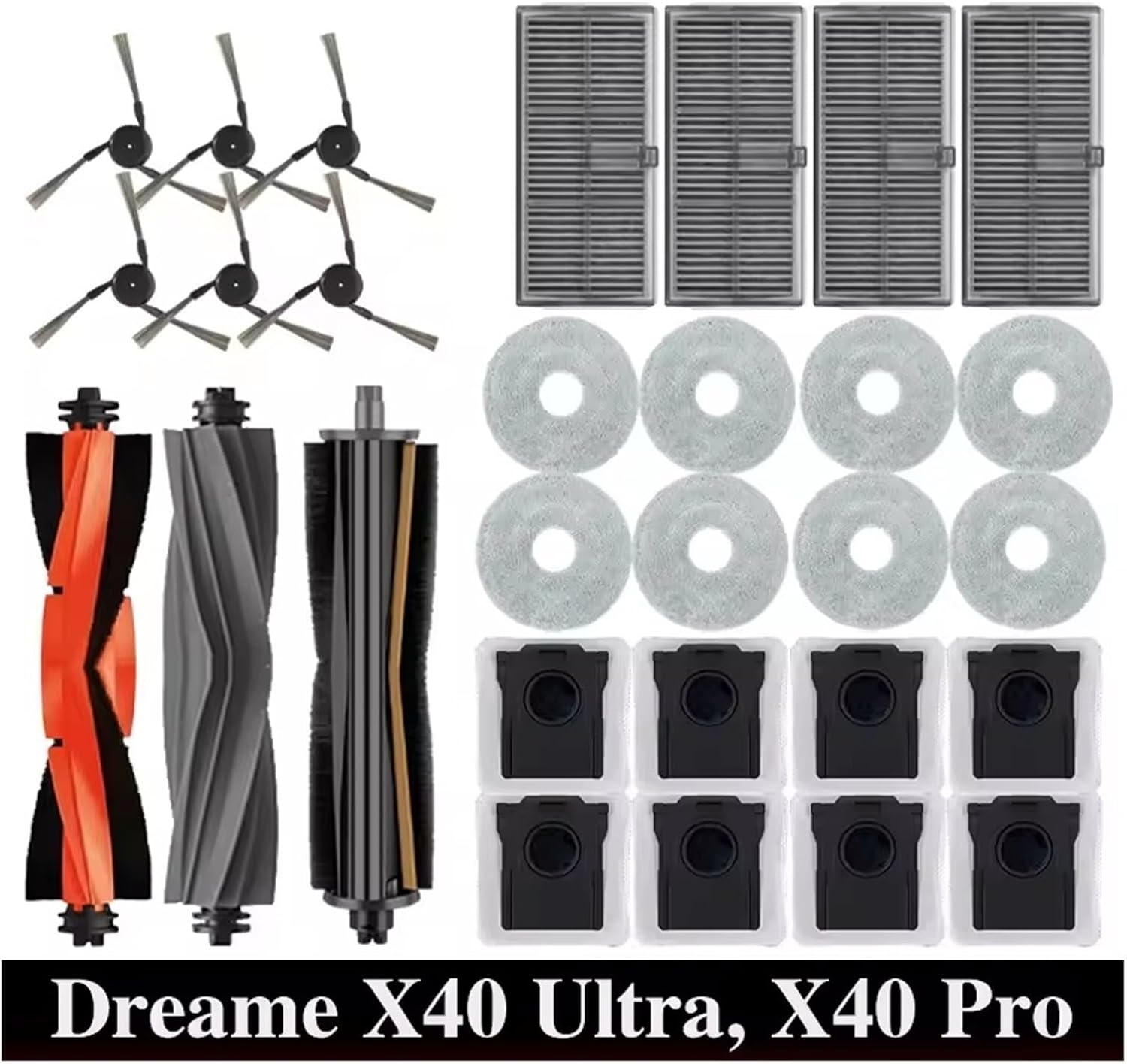 Compatible with Dreame L40 Ultra / X40 Ultra Robot Vacuum Accessories Dust Bags Mop Main Side Brushes Cloths HEPA Filters Spare Parts(Gold)