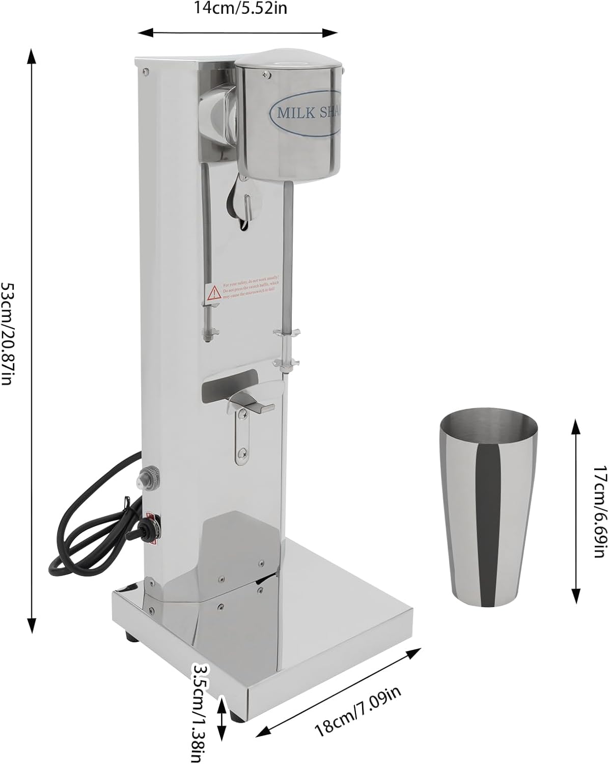 Commercial Milkshake Machine, Milkshake Maker, Electric Milkshakes Blender, 180W 18000RPM Stainless Steel Drink Mixer with 22OZ Cup for Milk Tea Coffee Shakes, 110V (Single-head)