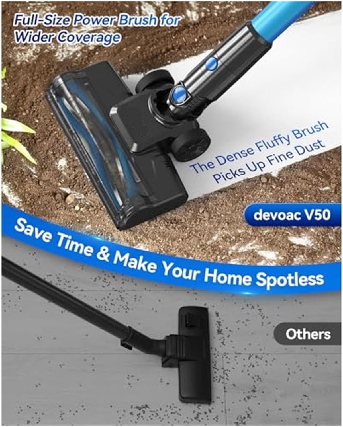 V50 Cordless Vacuum Cleaner | 6-in-1 Lightweight Stick | Compatible with Devoac V50 Rechargeable Battery | for Home Multi-Surface Cleaning​
