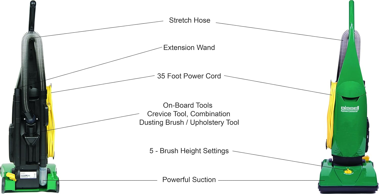 BiSSEll BigGreen Commercial PowerForce Bagged Lightweight, Upright, Industrial, Vacuum Cleaner, BGU1451T