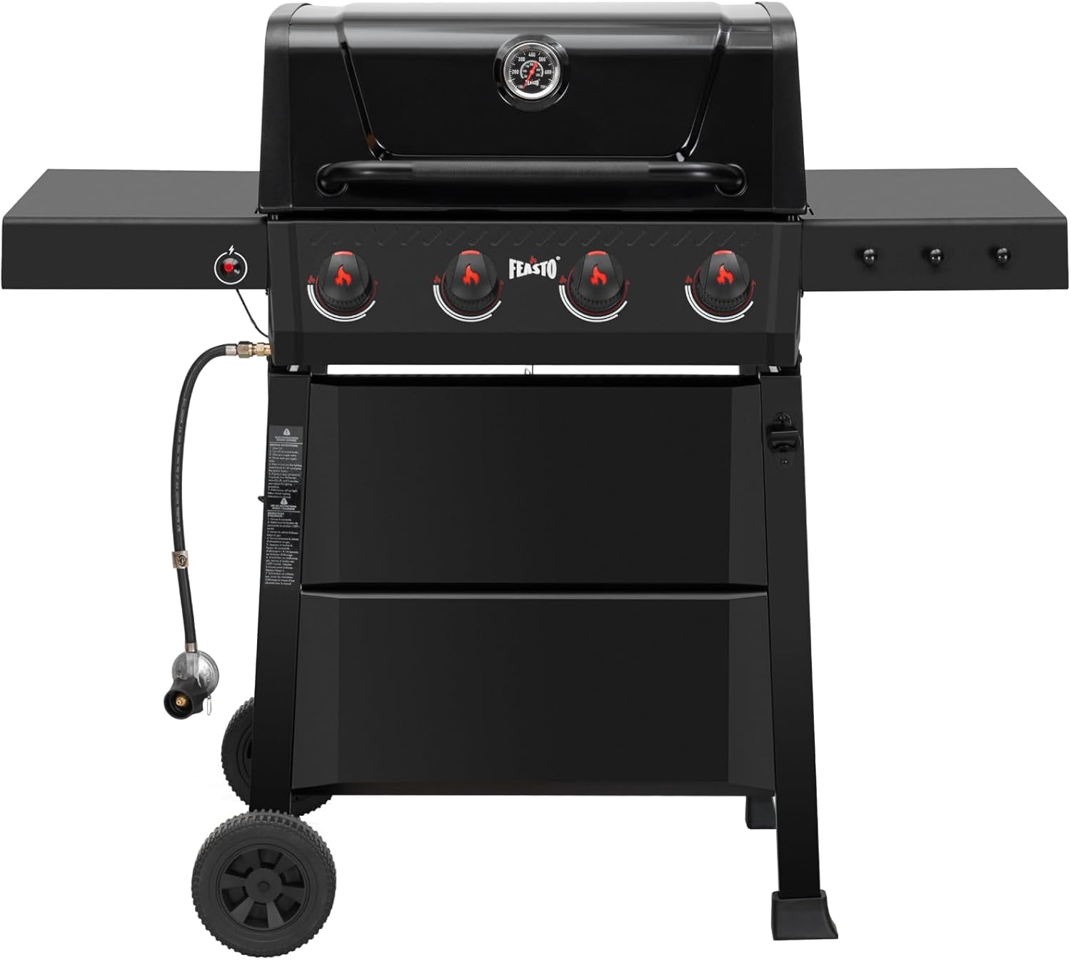 4-Burner Gas BBQ Grill with Side Table, 36,000 BTU Outdoor Propane Grill with Enameled Coated Chamber Body, Premium Porcelain-Enameled Grates for Backyard, Patio, Camping Barbecue, Black