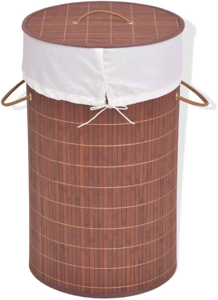 Bamboo Laundry Hamper Round Brown 13.8