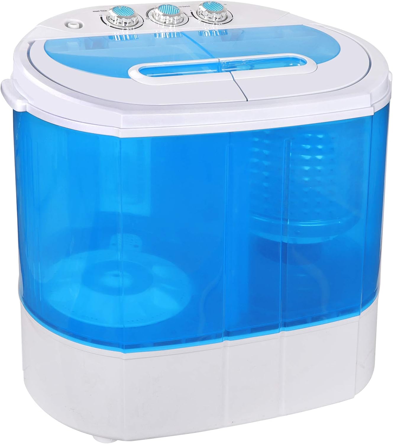 Portable Washing Machine, 9.9lbs Mini Compact Twin Tub Washer Drum Washing Machine Laundry Washer w/Spin Cycle Basket and Drain Hose