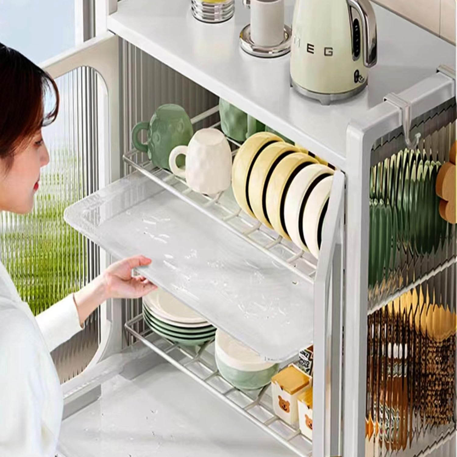 Kitchen Countertop Microwave Oven Rack,Microwave Stand,Microwave Shelf with Storage Cabinet,Suitable for Tabletop Tableware Storage in Kitchens and Restaurants (White)